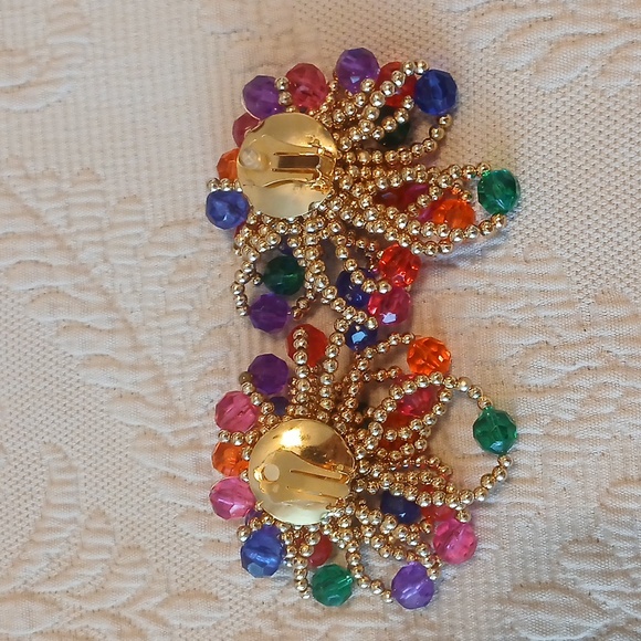 Vintage beaded clip on earrings colorful - Picture 5 of 10